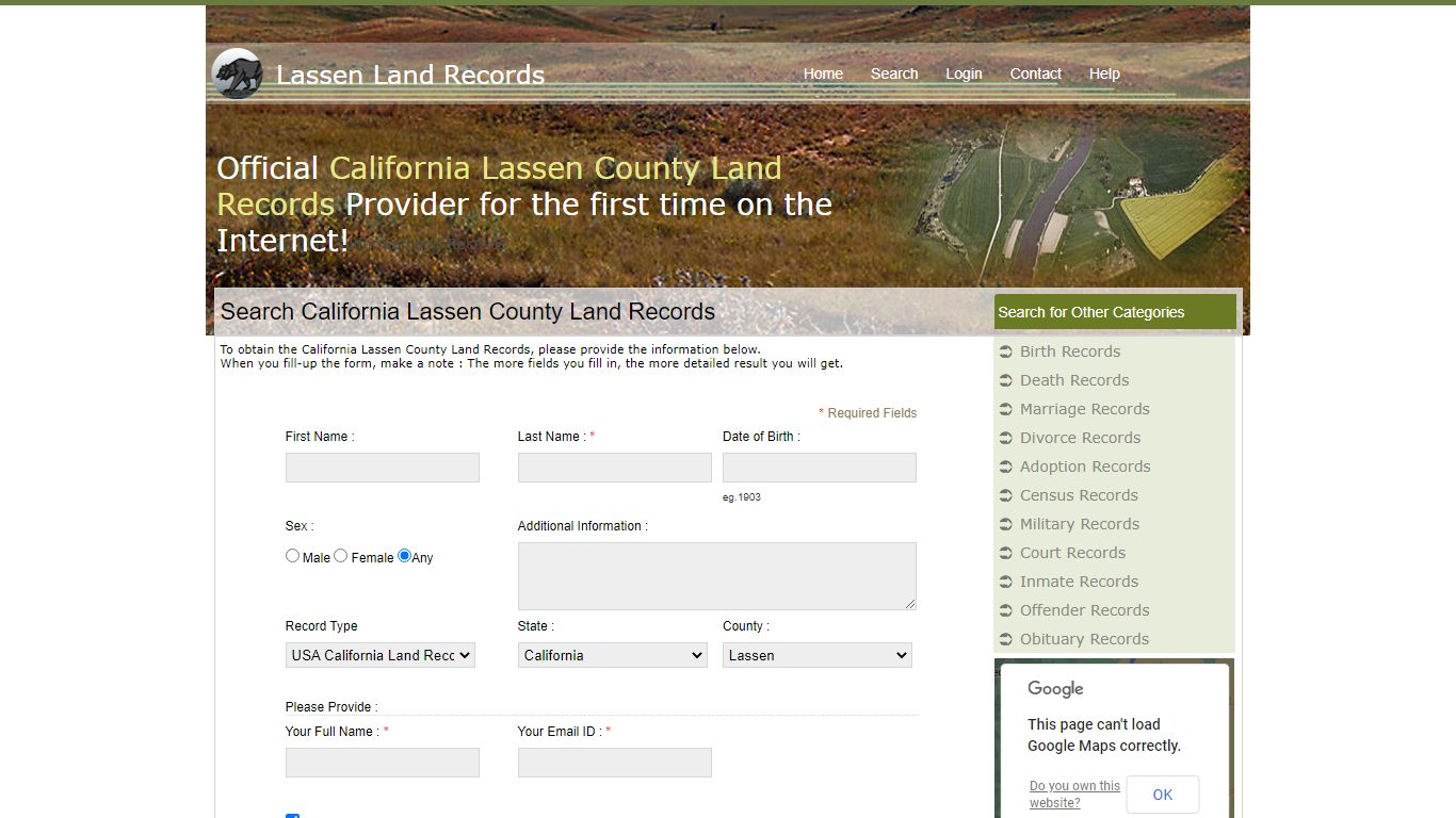 Public Records of Lassen County. California State Land Records