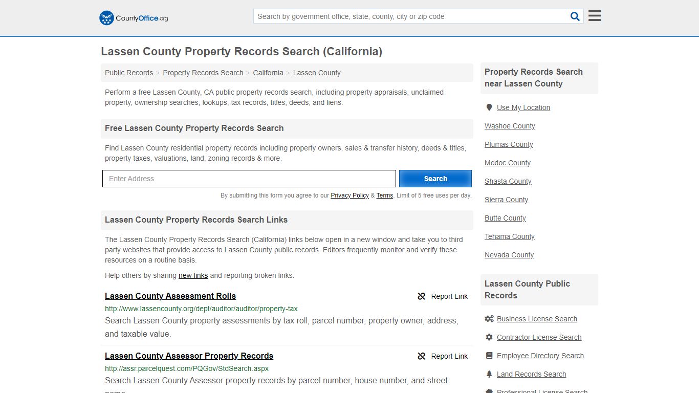 Property Records Search - Lassen County, CA (Assessments ...